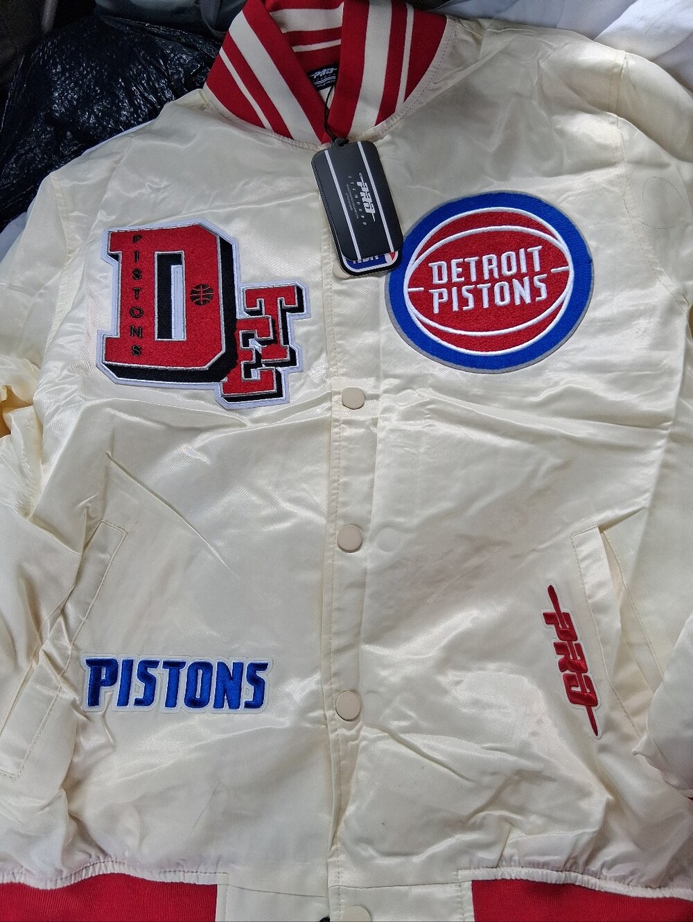 Pro Standard Detroit Pistons "Best Of" cream satin varsity jacket